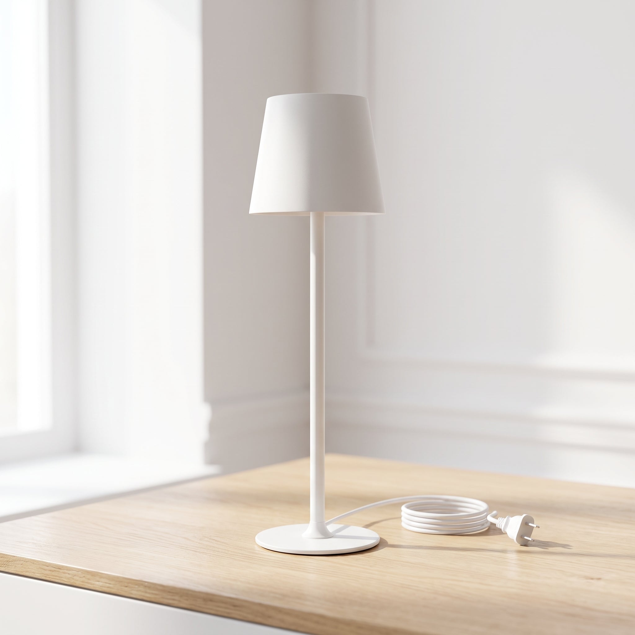 Lámpara de Mesa Blanca con Pantalla Cónica