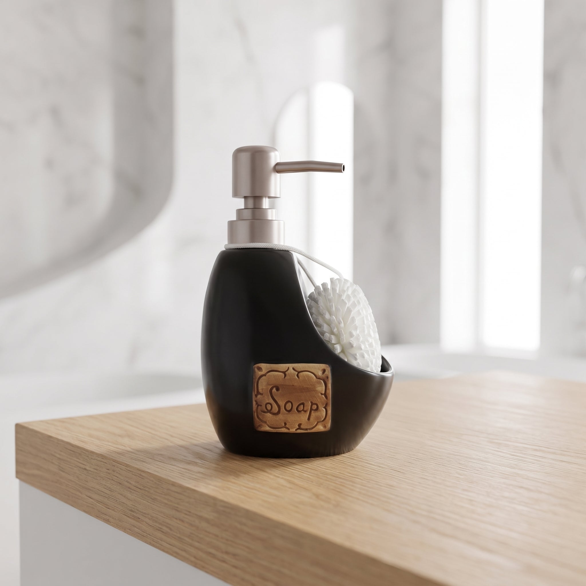 Set Dispenser y Esponja Negro "Soap"