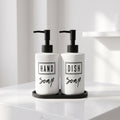 Set de Dispensers "Hand Soap" y "Dish Soap" con Bandeja