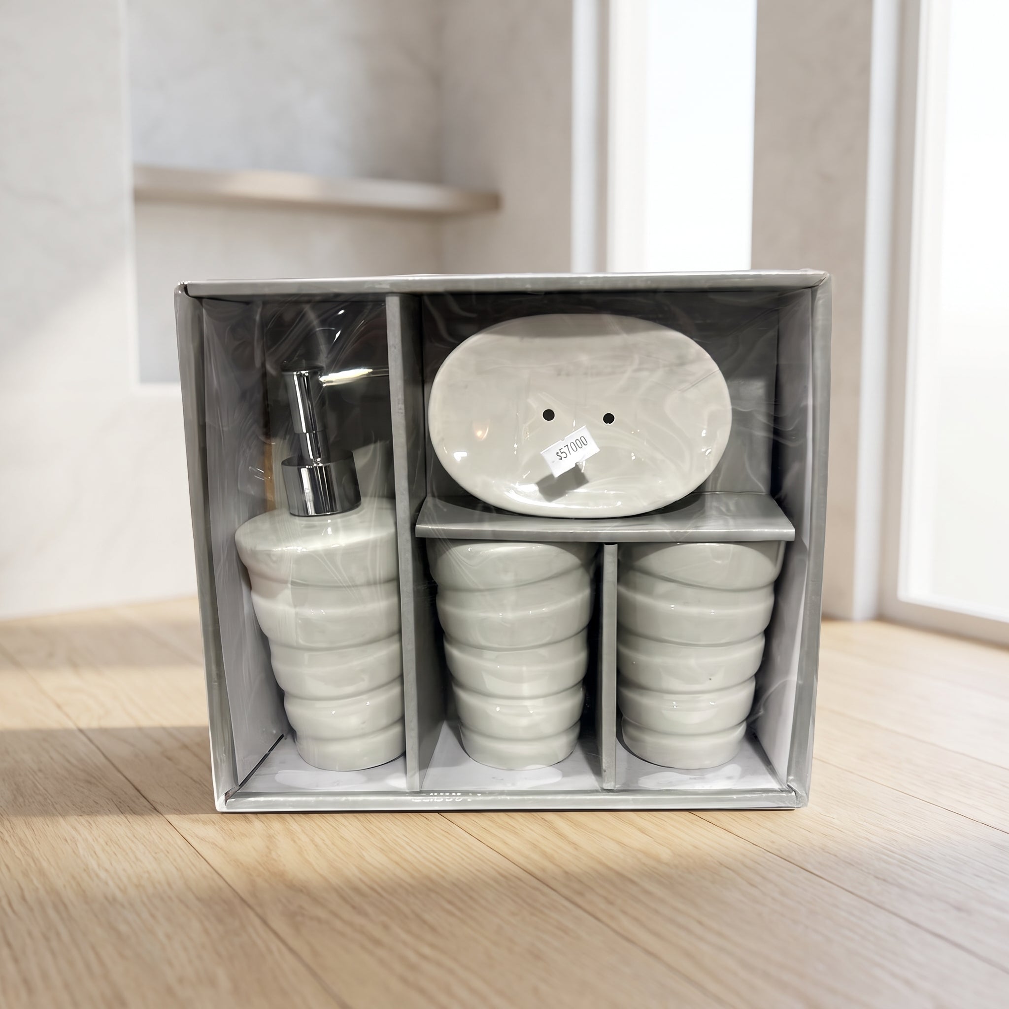 Set de Baño Marmolado Gris 4 Piezas
